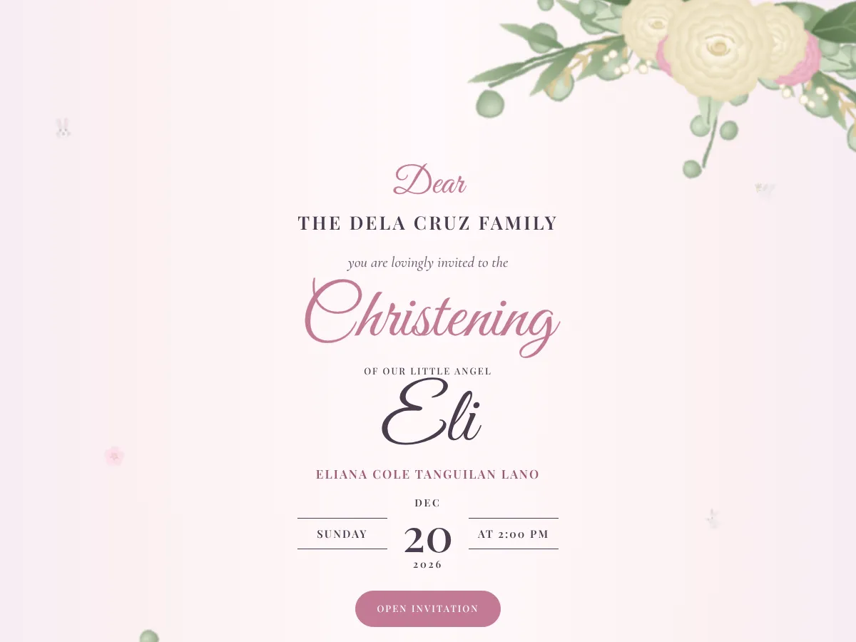 Christening and baptism invitation website by MJL Services