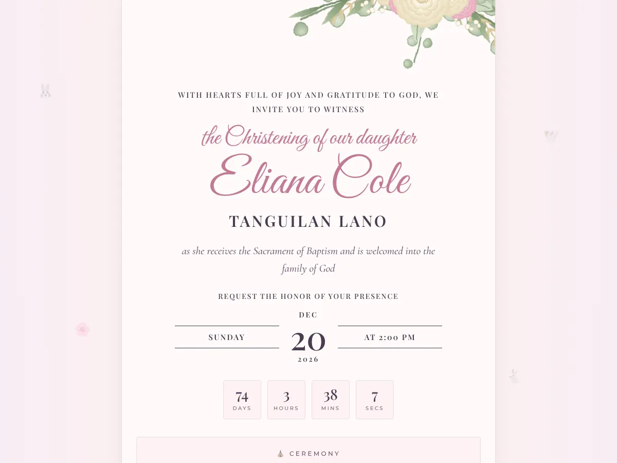 Christening invitation screen