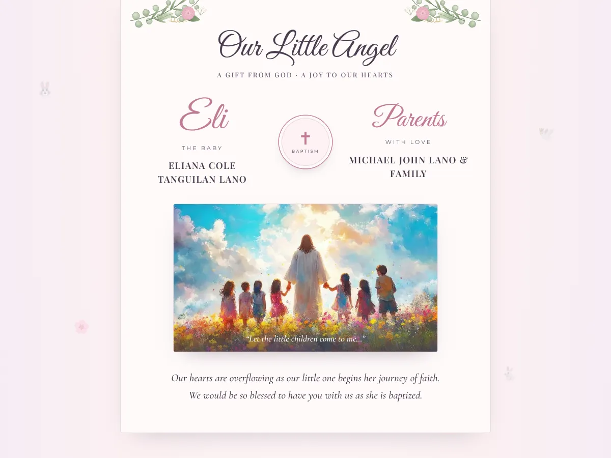 Christening invitation details screen
