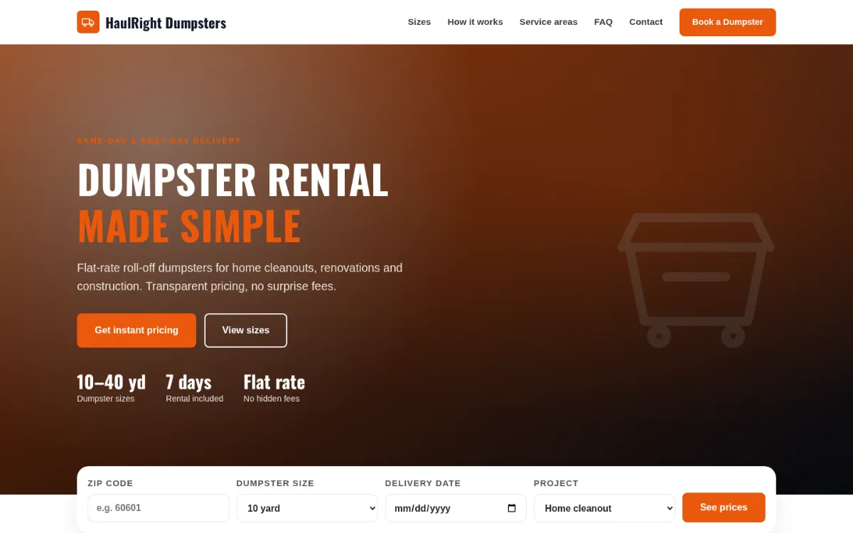 Dumpster rental website template