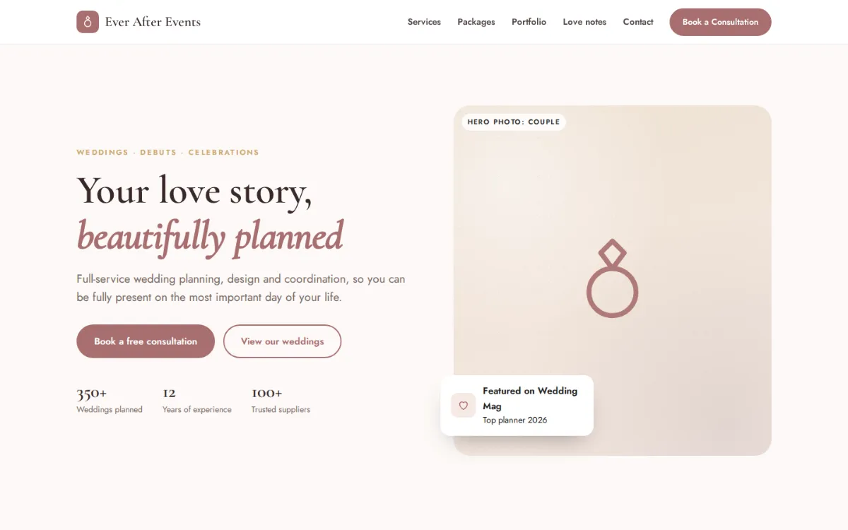Wedding planner website template