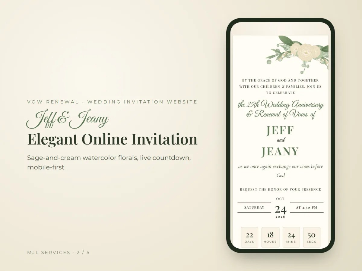 Elegant online invitation with watercolor florals and countdown