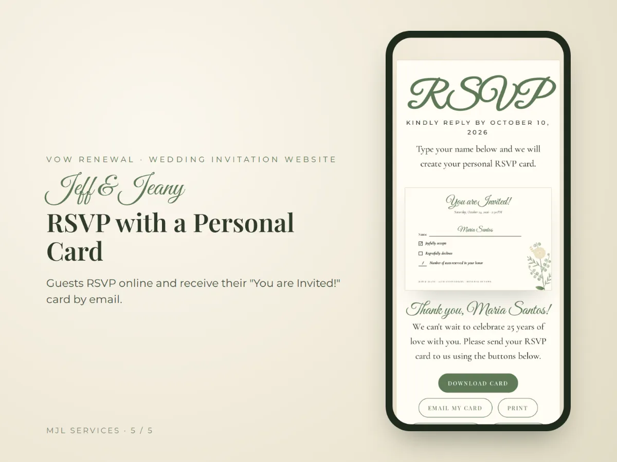 Online RSVP that creates and emails a personal invitation card